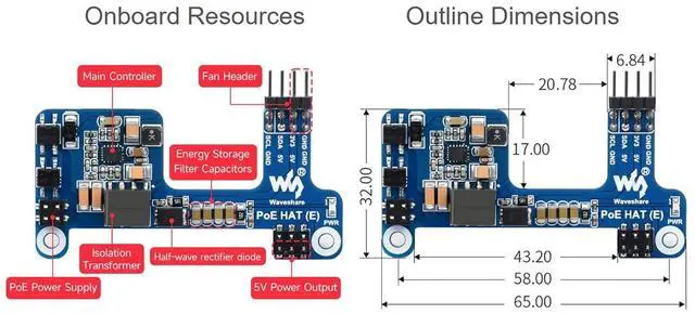 Alt view image 7 of 7 - Power Over Ethernet POE HAT for Raspberry Pi 4B/3B+, IEEE 802.3af-Compliant, Mini POE HAT Supporting Cooling Fan, Compatible with The Raspberry Pi Official Case