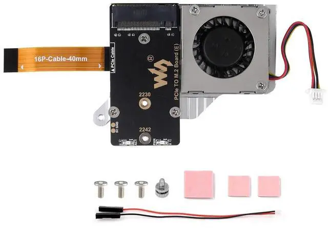 Main image of PCIe to M.2 Adapter Card for Raspberry Pi 5 with Cooling Fan, Compatible with NVMe Protocol M.2 SSD of 2242/2230 Size, Pi 5 NVMe HAT Support PCIe Gen2/3 Mode, 8Gbps Data Rate