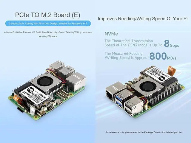 Alt view image 2 of 7 - PCIe to M.2 Adapter Card for Raspberry Pi 5 with Cooling Fan, Compatible with NVMe Protocol M.2 SSD of 2242/2230 Size, Pi 5 NVMe HAT Support PCIe Gen2/3 Mode, 8Gbps Data Rate