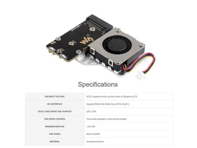 Alt view image 5 of 7 - PCIe to M.2 Adapter Card for Raspberry Pi 5 with Cooling Fan, Compatible with NVMe Protocol M.2 SSD of 2242/2230 Size, Pi 5 NVMe HAT Support PCIe Gen2/3 Mode, 8Gbps Data Rate