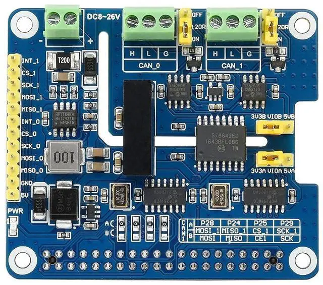 Main image of 2-Channel Isolated CAN Bus FD Expansion HAT for Raspberry Pi, with MCP2518FD CAN Controller and MCP2562FD CAN Transceiver, Supports Original CAN2.0 and CAN FD Protocols, Multi Protection Circuits