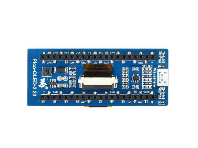 Alt view image 2 of 7 - 2.23inch OLED Display Module for Raspberry Pi Pico, 128×32 Pixel Black/White Display Color Embedded SSD1305 Driver 4-Wire SPI/I2C Interface 3.3V/5V Operating Voltage