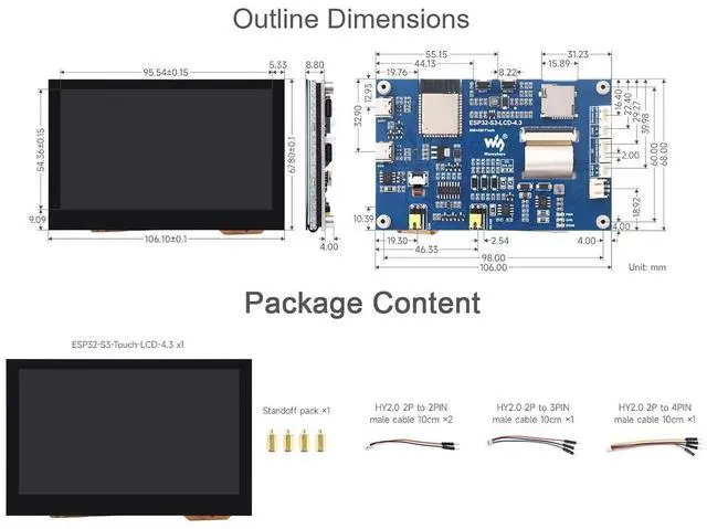 Alt view image 6 of 7 - 4.3inch Capacitive Touch Display Based on ESP32-S3 Microcontroller Development Board with 2.4GHz WiFi and BLE 5 Support, 800×480 Resolution, 5-Point Touch, Onboard CAN, RS485, I2C Interface