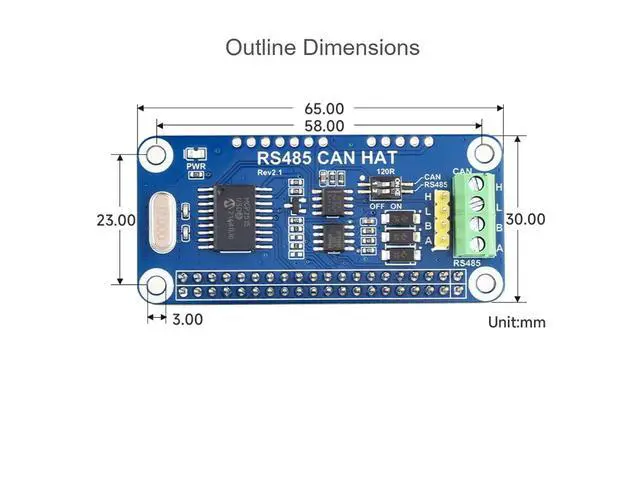 Alt view image 7 of 7 - RS485 CAN HAT for Raspberry Pi 4 3/2/1 Model B B+ A+, Onboard CAN Controller MCP2515 via SPI Interface, Transceiver SN65HVD230 and SP3485, Allow Long-Distance Communication via RS485/CAN Function