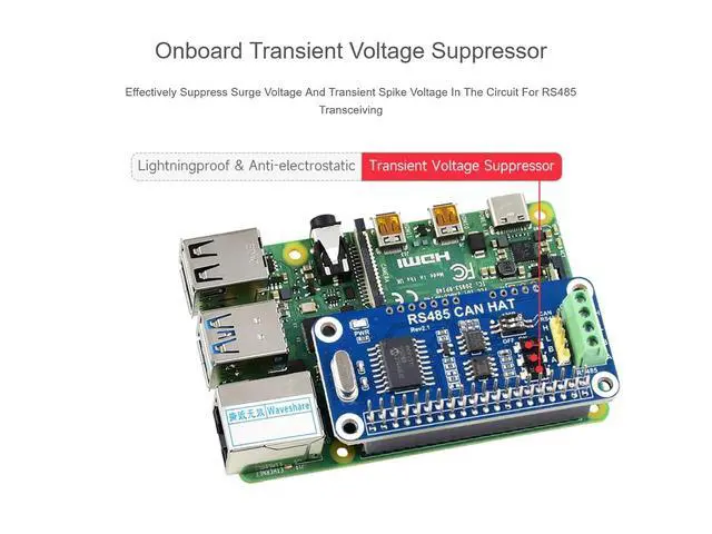 Alt view image 5 of 7 - RS485 CAN HAT for Raspberry Pi 4 3/2/1 Model B B+ A+, Onboard CAN Controller MCP2515 via SPI Interface, Transceiver SN65HVD230 and SP3485, Allow Long-Distance Communication via RS485/CAN Function