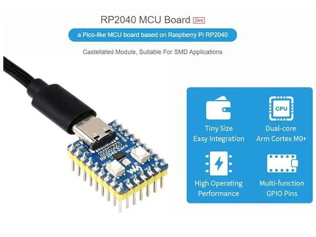 Alt view image 2 of 6 - RP2040 Zero MCU Board with Pre-soldered Pinheader, Pico-Like MCU Board Based on Raspberry Pi Microcontroller RP2040, High Operating Performance, Onboard USB-C Connector, Tiny Size Easy Integration