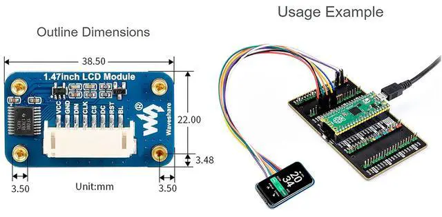 Alt view image 4 of 7 - 1.47inch LCD Display Module for Raspberry Pi, Arduino, STM32, 172x320 Pixels, IPS Screen, 262K RGB Colors, Rounded Corners, 4-Wire SPI Interface, 3.3V / 5V
