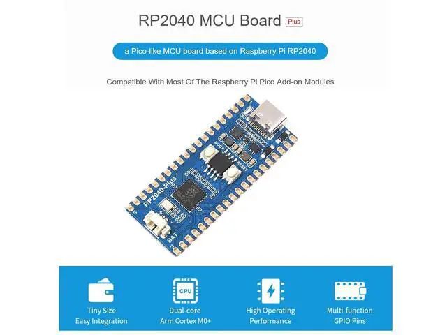 Alt view image 2 of 7 - RP2040-Plus Pico-Like MCU Board Based on Raspberry Pi RP2040 Microcontroller, Dual-core Arm Processor, Onboard 16MB Flash, USB-C Connector (Without Header)