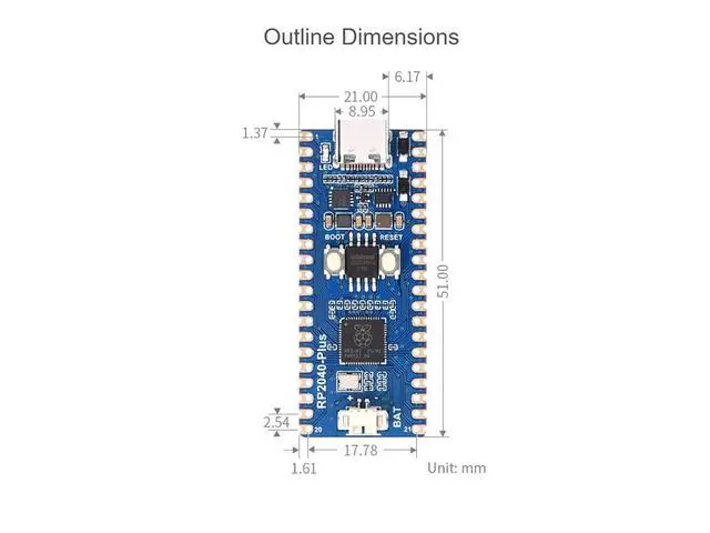 Alt view image 7 of 7 - RP2040-Plus Pico-Like MCU Board Based on Raspberry Pi RP2040 Microcontroller, Dual-core Arm Processor, Onboard 16MB Flash, USB-C Connector (Without Header)