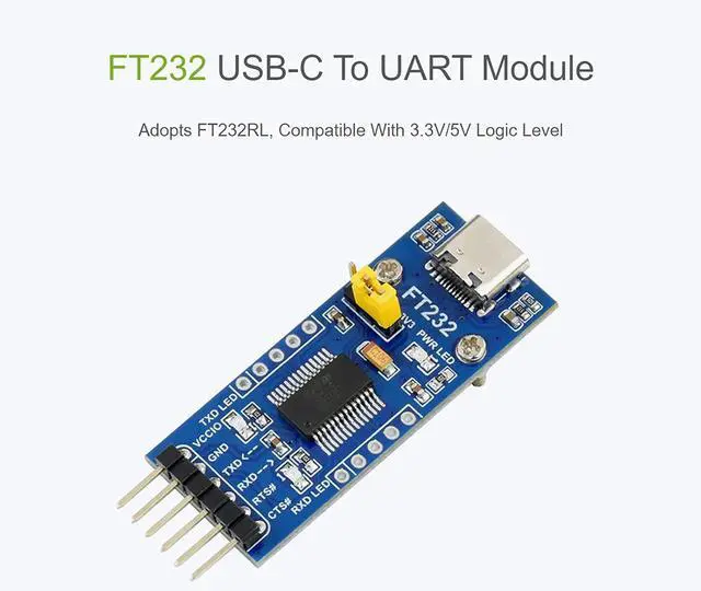 Alt view image 4 of 7 - FT232RL USB to TTL Adapter Board (Type C) 3.3V/5V USB to UART/TTL Serial Converter Module Supports Mac OS, Windows 7/8/8.1/10/11, Android, Linux, Wince