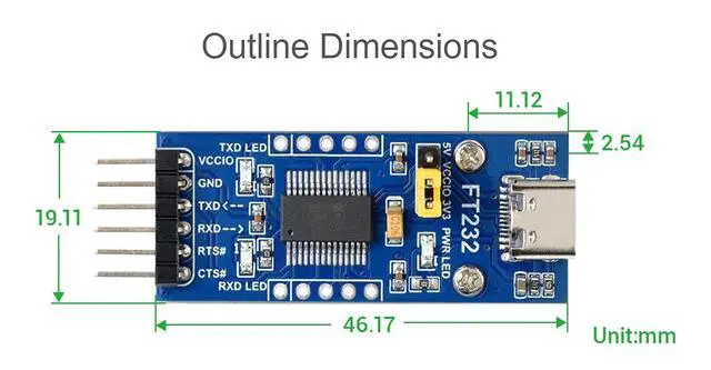 Alt view image 7 of 7 - FT232RL USB to TTL Adapter Board (Type C) 3.3V/5V USB to UART/TTL Serial Converter Module Supports Mac OS, Windows 7/8/8.1/10/11, Android, Linux, Wince
