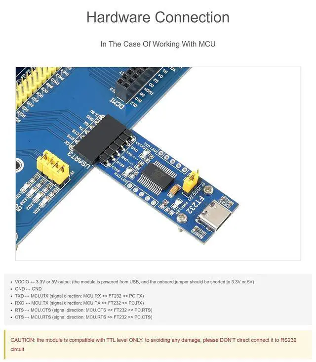 Alt view image 6 of 7 - FT232RL USB to TTL Adapter Board (Type C) 3.3V/5V USB to UART/TTL Serial Converter Module Supports Mac OS, Windows 7/8/8.1/10/11, Android, Linux, Wince
