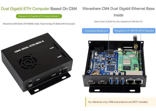 Alt view image 3 of 7 - Dual Gigabit Ethernet Mini-Computer Based on Raspberry Pi Compute Module 4 (NOT Included), CM4 Dual ETH Base Inside, Metal Case, with Cooling Fan, Fast and Easy to Build a CM4 Mini PC