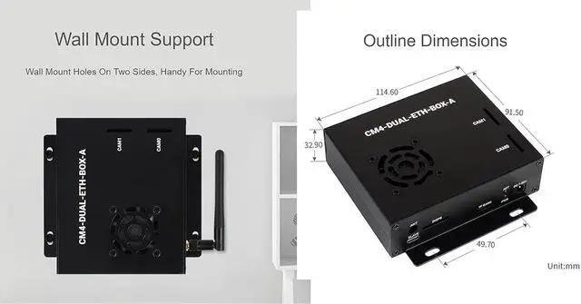 Alt view image 6 of 7 - Dual Gigabit Ethernet Mini-Computer Based on Raspberry Pi Compute Module 4 (NOT Included), CM4 Dual ETH Base Inside, Metal Case, with Cooling Fan, Fast and Easy to Build a CM4 Mini PC