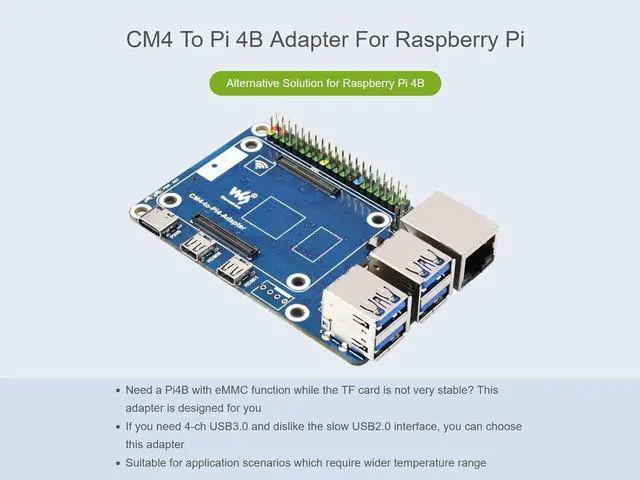 Alt view image 3 of 7 - CM4 to Raspberry Pi 4B Adapter, Alternative Solution for Raspberry Pi 4B, Onboard Standard CM4 Connector, 4-CH USB 3.0 Ports, RJ45 Gigabit Ethernet Port, PoE Header etc.