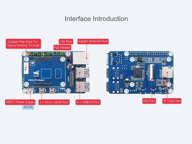 Alt view image 6 of 7 - CM4 to Raspberry Pi 4B Adapter, Alternative Solution for Raspberry Pi 4B, Onboard Standard CM4 Connector, 4-CH USB 3.0 Ports, RJ45 Gigabit Ethernet Port, PoE Header etc.