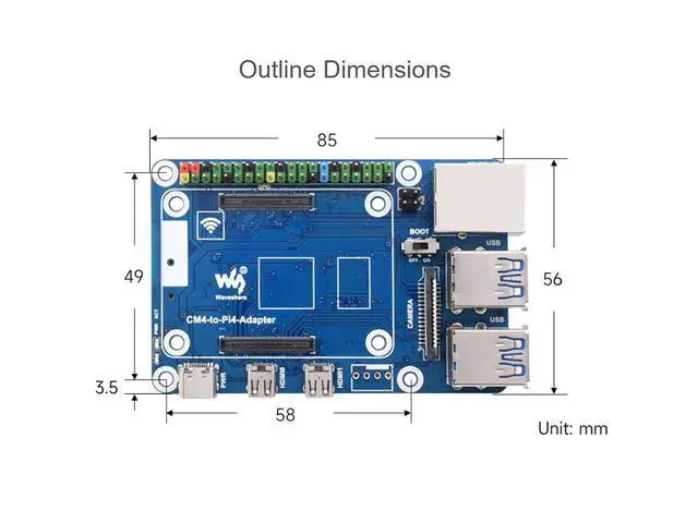 Alt view image 7 of 7 - CM4 to Raspberry Pi 4B Adapter, Alternative Solution for Raspberry Pi 4B, Onboard Standard CM4 Connector, 4-CH USB 3.0 Ports, RJ45 Gigabit Ethernet Port, PoE Header etc.