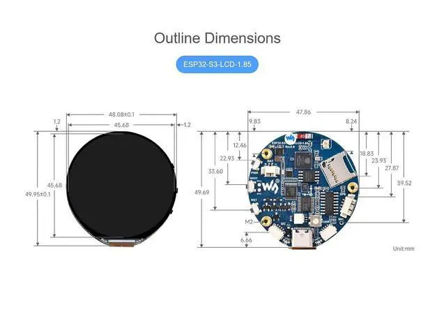 Alt view image 7 of 7 - ESP32-S3 1.85inch LCD Display Development Board, 360×360 Pixel 262K Color Round LCD with ESP32-S3, Supports Wi-Fi & Bluetooth 5, Onboard Audio Decoder, Microphone, 6-Axis Sensor etc.