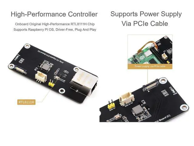 Alt view image 4 of 6 - PCIe to Gigabit ETH Board for Raspberry Pi 5, PCIe Adapter Support Raspberry Pi OS, Support Power Supply via PCIe Cable, Driver-Free, Plug and Play