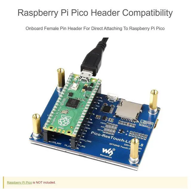 Alt view image 4 of 7 - 2.8 inch Touch Display Module for Raspberry Pi Pico, 2.8" SPI IPS LCD, 320×240 Touch Screen, 262K Colors, Resistive Touch Controller XPT2046, ST7789 Driver, Clear and Colorful Displaying Effect