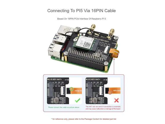 Alt view image 3 of 7 - PCIe to M.2 E KEY HAT for Raspberry Pi 5, Compatible with Various 2230 Size NGFF (M.2 E Key) Wireless NICs, Support PCI-E×1 Gen2 or Gen3 Mode, Support USB Bluetooth Connection, HAT+ Standard