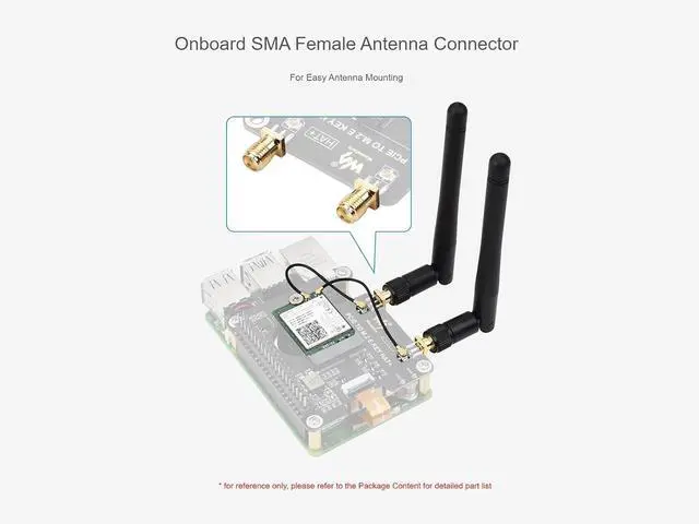 Alt view image 5 of 7 - PCIe to M.2 E KEY HAT for Raspberry Pi 5, Compatible with Various 2230 Size NGFF (M.2 E Key) Wireless NICs, Support PCI-E×1 Gen2 or Gen3 Mode, Support USB Bluetooth Connection, HAT+ Standard
