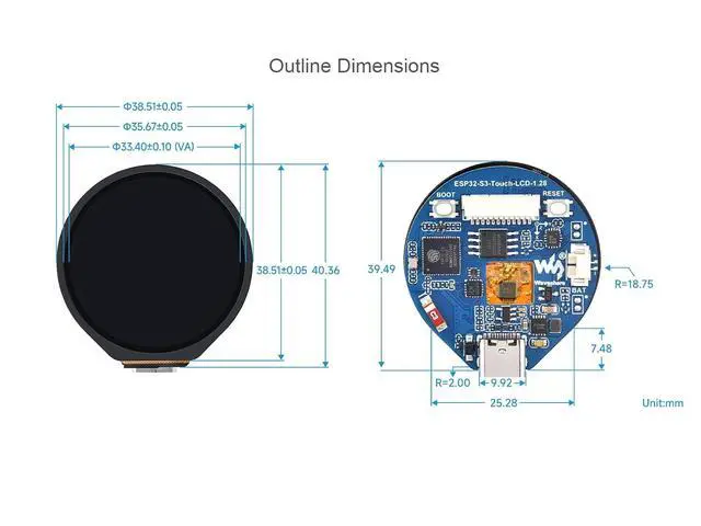Alt view image 6 of 6 - ESP32-S3 MCU Board with Onboard 1.28inch Touch Display and 6-Axis Sensor etc. 32-bit LX7 Dual-core Processor, Supports 2.4GHz Wi-Fi (802.11 b/g/n) and Bluetooth 5, Type-C Connector
