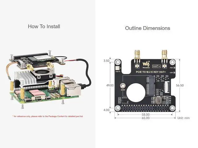 Alt view image 7 of 7 - PCIe to M.2 E KEY HAT for Raspberry Pi 5, Compatible with Various 2230 Size NGFF (M.2 E Key) Wireless NICs, Support PCI-E×1 Gen2 or Gen3 Mode, Support USB Bluetooth Connection, HAT+ Standard