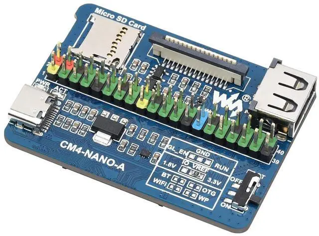 Main image of Nano Base Board (A) for Raspberry Pi Compute Module 4, Same Size as CM4, with 1× Raspberry Pi 40PIN GPIO, 1× USB 2.0 Type A, 1× MIPI CSI-2 Port, 5V/ 2.5A USB Type C Power Supply Interface