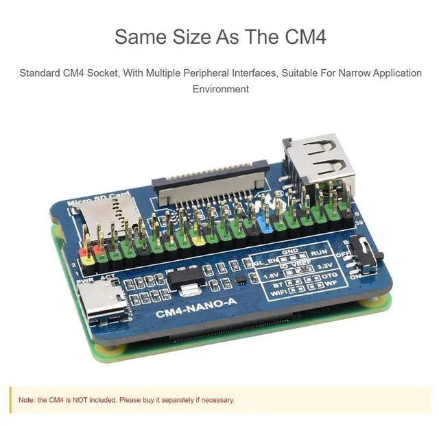 Alt view image 4 of 7 - Nano Base Board (A) for Raspberry Pi Compute Module 4, Same Size as CM4, with 1× Raspberry Pi 40PIN GPIO, 1× USB 2.0 Type A, 1× MIPI CSI-2 Port, 5V/ 2.5A USB Type C Power Supply Interface