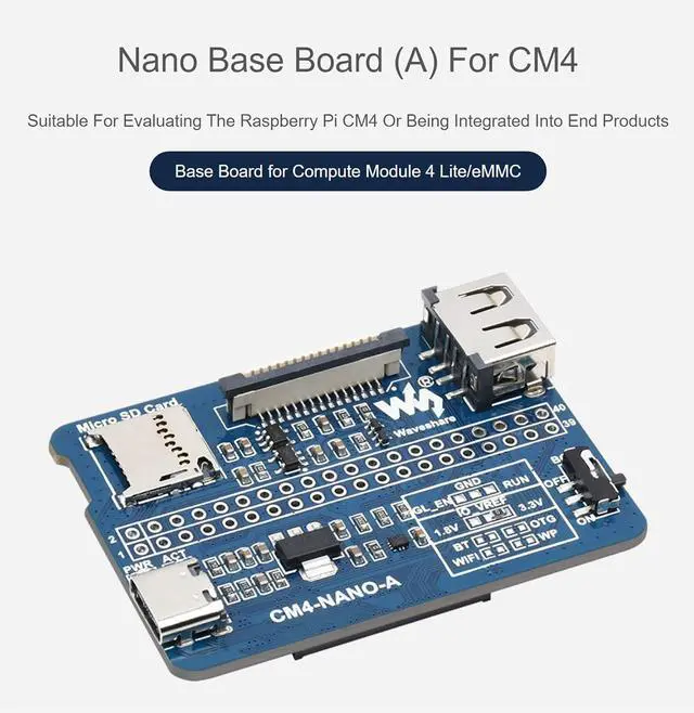 Alt view image 3 of 7 - Nano Base Board (A) for Raspberry Pi Compute Module 4, Same Size as CM4, with 1× Raspberry Pi 40PIN GPIO, 1× USB 2.0 Type A, 1× MIPI CSI-2 Port, 5V/ 2.5A USB Type C Power Supply Interface