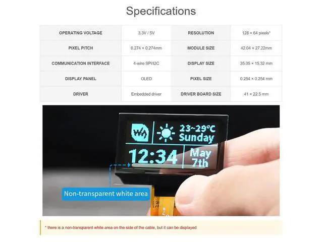 Alt view image 4 of 7 - 1.51inch OLED Transparent Module Light Blue Color Display 128×64 Pixels, Embedded Independent Driver Chip, SPI/I2C Interfaces, Support Controller Boards Like Raspberry Pi/Arduino/STM32