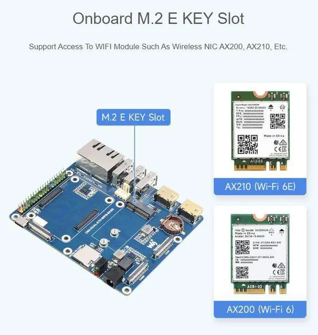 Alt view image 5 of 7 - WIFI6 Dual Ethernet Base Board for Compute Module 4, Compatible with WiFi AX210 & AX200 Module,Onboard Gigabit Ethernet RJ45 Connector x1, 100M Ethernet RJ45 Connector x 1,CSI-2 Camera Port x2,etc