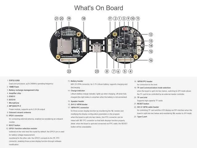 Alt view image 6 of 7 - ESP32-S3 1.28inch Double Eye Touch LCD AIoT Development Board, Onboard Dual 1.28inch IPS Displays 65K Color 240 × 240 Resolution, Supports AI Speech Interaction
