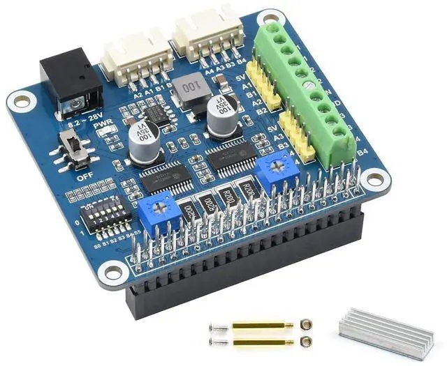 Main image of Stepper Motor HAT (B) for Raspberry Pi/Jetson Nano, Dual HR8825 Motor Controller IC, Up to 1/32 Microstepping, Blue