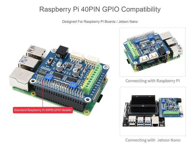 Alt view image 2 of 7 - Stepper Motor HAT (B) for Raspberry Pi/Jetson Nano, Dual HR8825 Motor Controller IC, Up to 1/32 Microstepping, Blue