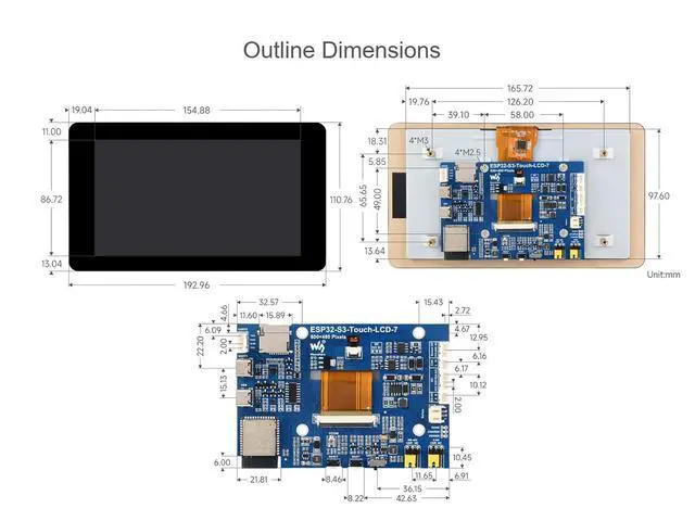 Alt view image 7 of 7 - ESP32-S3 7inch Touch Display Development Board, ESP32-S3 with 7inch LCD 800480 5-Point Touch Screen 65K RGB Display, Wi-Fi & Bluetooth 5, 8MB PSRAM and 8MB Flash