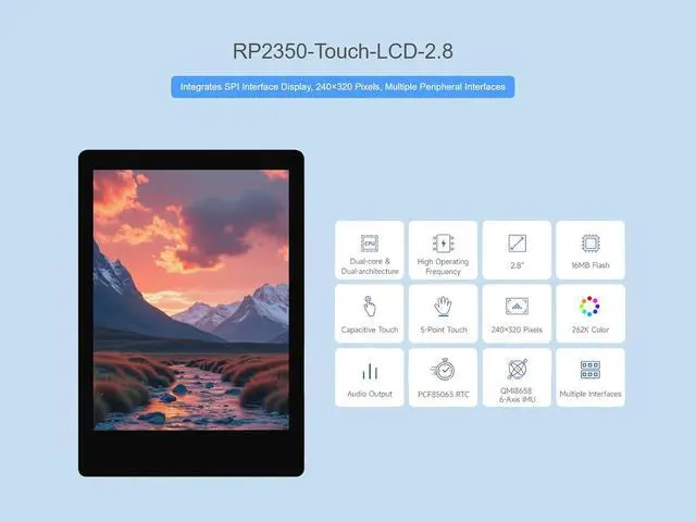 Alt view image 2 of 7 - RP2350 2.8inch Touch Display Dev Board, RP2350 MCU Board with 2.8inch LCD, 240×320 Pixels, 5-Point Capacitive Touch IPS SPI Display, Dual-core&Dual-Architecture, Multiple Interfaces