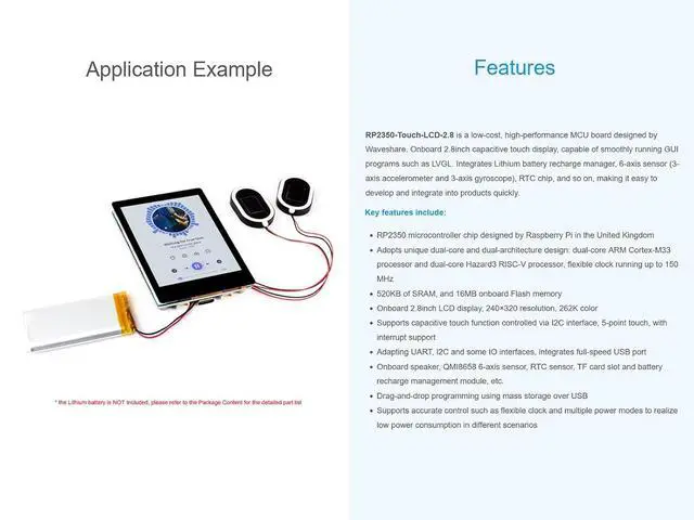 Alt view image 5 of 7 - RP2350 2.8inch Touch Display Dev Board, RP2350 MCU Board with 2.8inch LCD, 240×320 Pixels, 5-Point Capacitive Touch IPS SPI Display, Dual-core&Dual-Architecture, Multiple Interfaces