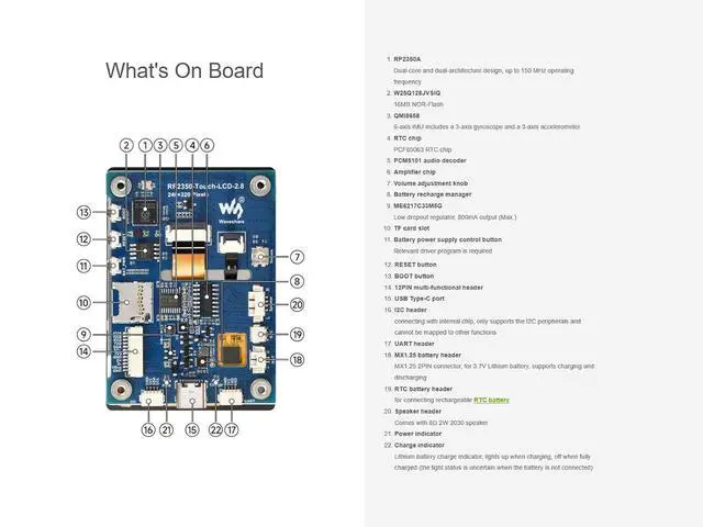Alt view image 6 of 7 - RP2350 2.8inch Touch Display Dev Board, RP2350 MCU Board with 2.8inch LCD, 240×320 Pixels, 5-Point Capacitive Touch IPS SPI Display, Dual-core&Dual-Architecture, Multiple Interfaces