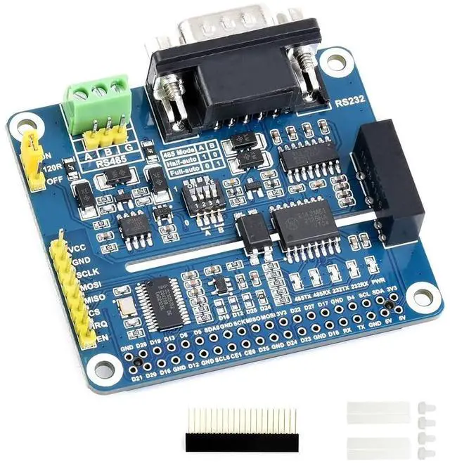 Main image of RS485 RS232 HAT for Raspberry Pi Isolated RS485 RS232 Expansion Board Adopt SC16IS752+SP3485, SP3232 Scheme, Converts SPI to RS485, RS232, Communication Rate up to 921600bps, Multi Protection Circuits