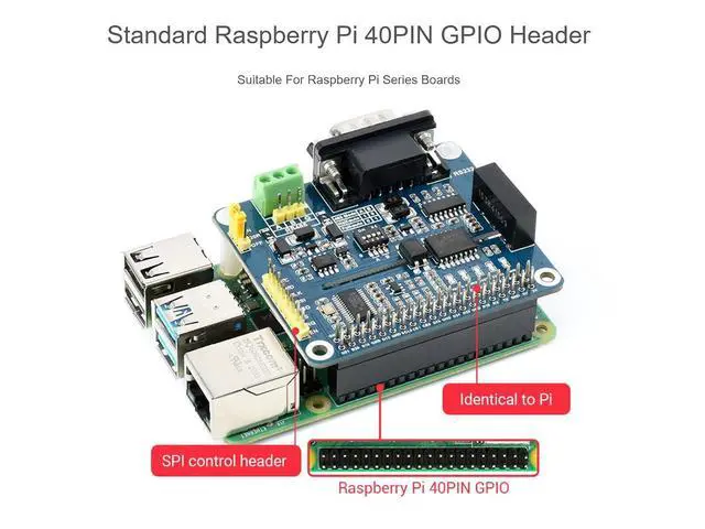 Alt view image 3 of 7 - RS485 RS232 HAT for Raspberry Pi Isolated RS485 RS232 Expansion Board Adopt SC16IS752+SP3485, SP3232 Scheme, Converts SPI to RS485, RS232, Communication Rate up to 921600bps, Multi Protection Circuits