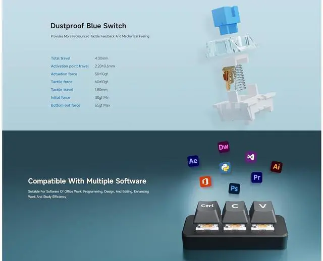 Alt view image 5 of 7 - RP2040 3-Key Development Board Ctrl C/V Shortcut Keyboard for Programmers, Adopts RP2040 Microcontroller Chip, Programmable Key Function, Dual Type-C Ports, Plug and Play, Driver Free