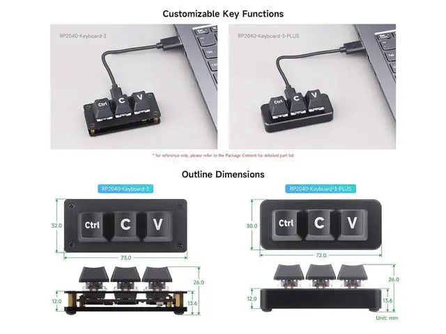 Alt view image 7 of 7 - RP2040 3-Key Development Board Ctrl C/V Shortcut Keyboard for Programmers, Adopts RP2040 Microcontroller Chip, Programmable Key Function, Dual Type-C Ports, Plug and Play, Driver Free