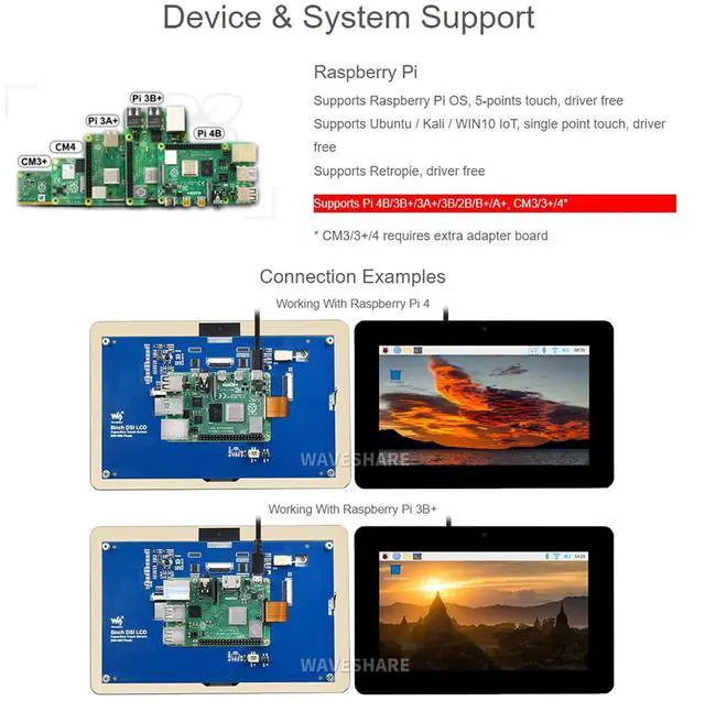 Alt view image 5 of 7 - 8inch DSI Display for Raspberry Pi 4B/3B+/3A+/3B/2B/B+/A+ 800×480 TFT LCD Capacitive Touch Screen MIPI DSI Interface Display Supports Raspbian/Ubuntu/Kali and WIN 10 IoT, up to 5-point Touch