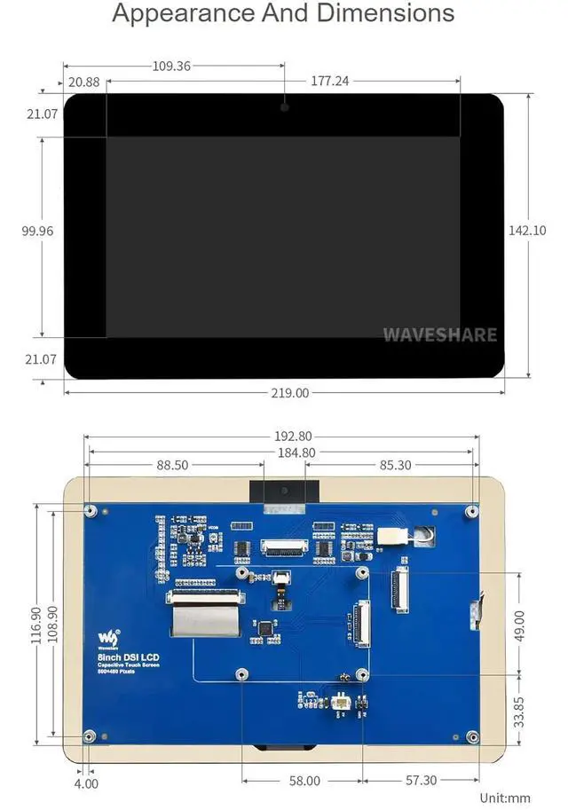 Alt view image 7 of 7 - 8inch DSI Display for Raspberry Pi 4B/3B+/3A+/3B/2B/B+/A+ 800×480 TFT LCD Capacitive Touch Screen MIPI DSI Interface Display Supports Raspbian/Ubuntu/Kali and WIN 10 IoT, up to 5-point Touch