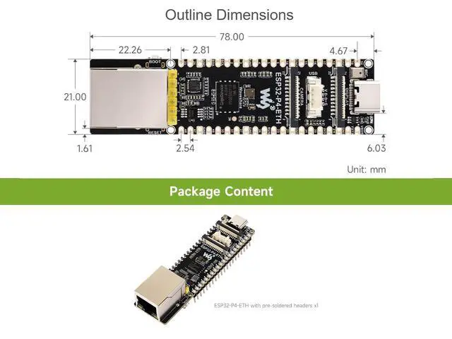 Alt view image 6 of 6 - ESP32-P4 Ethernet Development Board Based on ESP32-P4 Chip, Onboard 100M RJ45 ETH Port, MIPI-CSI/DSI, Microphone, Speaker Header, PoE Module & Power Supply Header, etc. with Pinheader