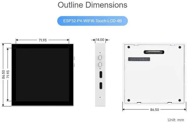 Alt view image 7 of 7 - ESP32-P4 Smart 86 Box Development Board Adopt ESP32-P4-Core and ESP32-C6 Wi-Fi 6/BT Module, Onboard 4inch LCD 720×720 Pixel Touch Display, with MIPI-CSI, MIPI-DSI, USB 2.0 OTG, ETH Port, etc.