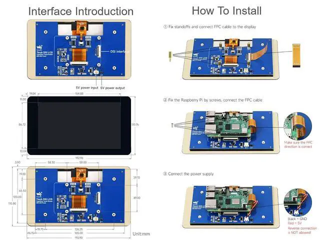 Alt view image 7 of 7 - 7inch Touch Screen Display DSI Interface IPS LCD Screen, 800×480 Resolution, up to 5-Point Capacitive Touch, Support Raspberry Pi 4B/3B+/3A+/3B/2B/B+/A+