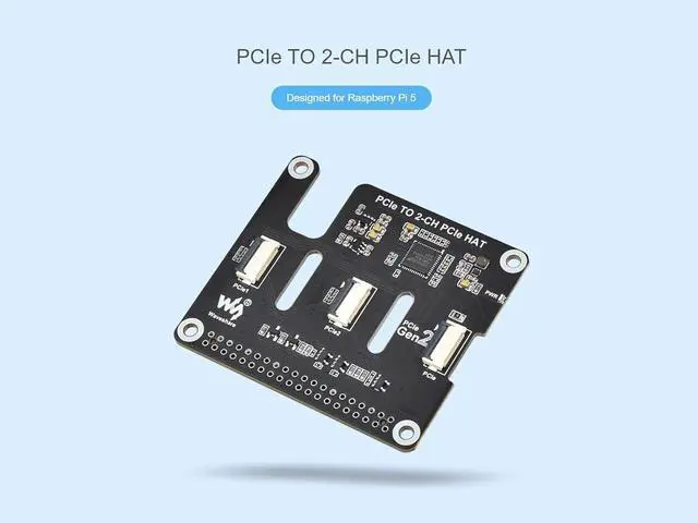 Alt view image 2 of 6 - PCIe to 2-CH PCIe HAT for Raspberry Pi 5, 2-Ch PCIe FFC Adapter Board Connecting to PI5 via 16PIN Cable, Expand 2-Ch PCIe FFC Connectors, Easy Stacking of Multiple PCIe Hats, Support PCIe Gen2